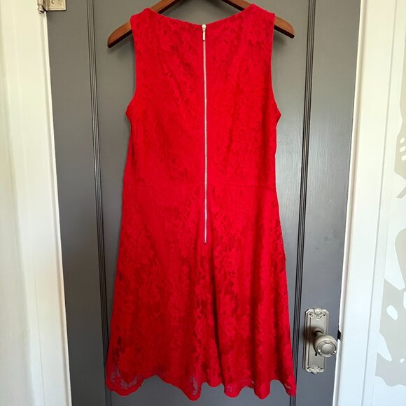 NEW Apt. 9 Red Fit and Flare Lace Overlay Dress Size 12 Back Zipper Sleeveless - Picture 3 of 13